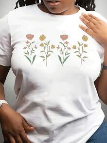 Women's Sve Crew Neck Short Sleeve T-Shirt - Soft Pastoral Floral Blouse - Washable Casual Top For Casual Wear, Versatile Layering Piece Suitable For Family And Friends - Comfortable All-Season Crew Neck T-Shirt - 白色 - 查看 1