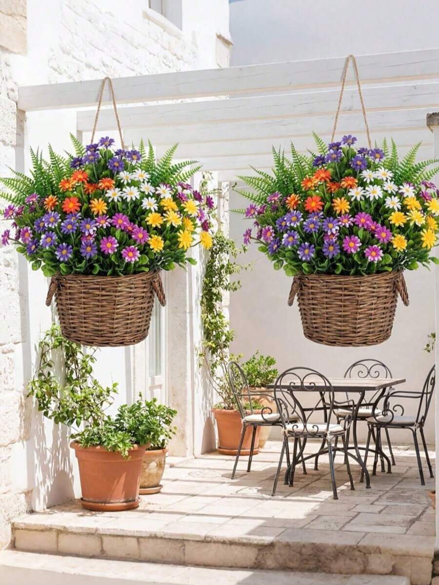 6 pezzi di fiori artificiali di margherita e camomilla, verde finto resistente ai raggi UV, piante artificiali realistiche anti-ossidazione, adatte per la decorazione della casa, della cucina, della parete, vasi sospesi interni ed esterni, giardinaggio e decorazioni per le vacanze