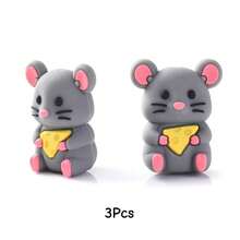 3颗动物造型硅胶珠，3D奶牛/猫/老鼠造型，可用于DIY手链、项链、包包挂饰及其他手工项目 - 彩色 - 查看 12