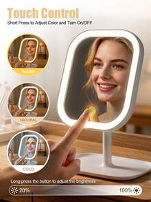 LED Makeup Mirror With Light, 3 Lighting Modes, Touch Control, Portable Stand, Foldable Storage, Travel Makeup Mirror, Rechargeable Battery, Portable LED Makeup Mirror, Christmas Gift For Women - Multicolor - View 7