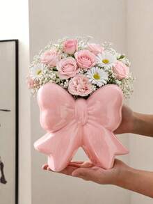 1 pieza Jarrón decorativo con gran lazo, jarrón con diseño de cinta adorable, adecuado para decoración del hogar, mesa de la sala de estar, estantería del dormitorio y exhibición de regalos - 1PC - View 1