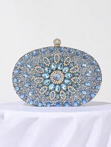 Sparkling Luxurious Rhinestone Decor Handbag, Small Clutch Purse, Elegant For Evening Gown, Wedding, Party, With Metal Chain, Fashionable Lady Handbag, Bridal Purse, Perfectly Matching With Prom Accessories, Prom Bag For Party, Clutch Bag For Wedding - 淺藍色 - 查看 8