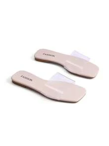 Trivaya Women Cross-Border New Wide Transparent Band Simple Square Toe Comfortable Flat Slippers Suitable For Spring And Summer - Clear - View 2