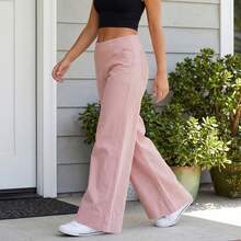 Women's Baggy, Loose-Fitting Denim Pants With  And Relaxed Style – Casual Solid Cargo Trousers - Pink - View 9