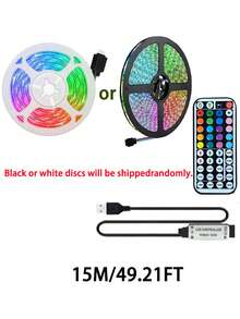 16-100英尺USB LED灯带，带44键遥控器，RGB氛围LED灯带，USB供电，自带背胶，适用于卧室、派对、夜灯/电视背光、卧室LED灯带、节日装饰、家居墙面装饰、万圣节派对照明礼品，1米/2米/3米/5米/10米/15米/20米LED灯带，适用于房间、游戏室等，RGB LED灯带，自带背胶，带44键遥控器，可调光 - 彩色光 - 查看 16