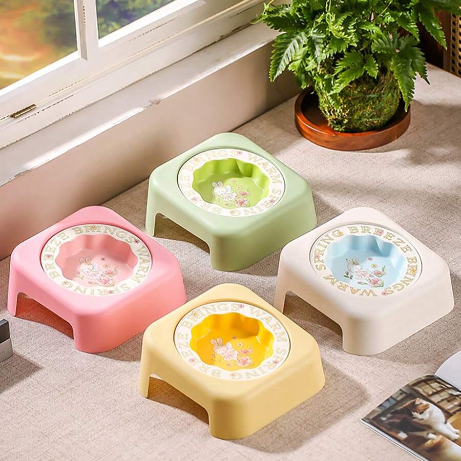 Bát đựng thức ăn cho mèo có chân đế PP, bát đựng nước bằng gốm có thể nâng cao và nghiêng. - 130ml - Xem 1