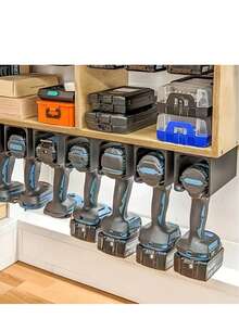 1个重型工具挂架，防滑设计，带6个螺丝孔 - 钻头和电池收纳架，带皮带挂钩，节省空间的家用工具收纳架，可放置手套、扳手等工具 - 耐用塑料结构，适合家庭工作室整理，工具挂架，防滑安全 - A - 查看 6