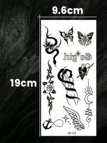 2 buah Stiker Tato Temporer Pola Kecil Campuran Hitam, Desain Bergaya Unisex Berbentuk Ular, Mawar, Hati, Sayap, Kupu-kupu, dan Bulan. Bertahan 2-5 Hari di Kulit, Mudah Dipasang dan Dilepas, Stiker Tato Seni Tubuh Sekali Pakai. - Hitam - View 7
