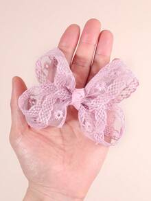 2pcs Pink Lace Hair Bows For Girls Floral Mesh Bowknot Hair Barrettes Cute Flower Bow Hair Clips Elegant Bow Alligator Clips For Daily Party & Holiday Teens Hair Accessories - Pink - View 4