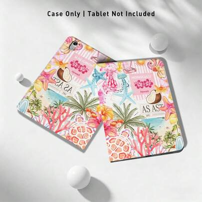 1 ốp lưng máy tính bảng dạng gập có khe đựng bút, tương thích với Honor Pad 8/9/10, Honor GT 11.5inch/X7/X8A/X8Pro/X9/X9Pro/V9/V8 Pro, Matepad 11 Inch 2023/2022, Apple thế hệ thứ 10/ 11 2025 (A16), A9/A9+/A11/S11/S10 FE+, họa tiết cây cọ, sứa, dừa, sao biển, biển cả, chức năng tự động tắt/mở màn hình, thích hợp làm quà tặng mùa tựu trường, ngày lễ tình nhân, quà tặng ngày lễ.