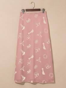 Acelitt Women's Pink Western Style Wild Horse Print Satin Bodycon Skirt , All Season Vacation - Pink - View 4