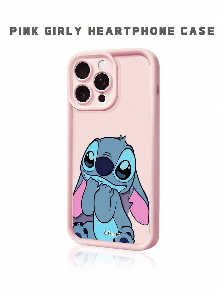 Miniso 1pc New High-Density Air Cushion Anti-Drop Protective Case, Officially Licensed Disney Cartoon Stitch Minimalist Pattern, Thick Protection Cover Compatible With Apple IPhone 17 ProMax/Air, 16, 11/12/13/14 Plus/XR/15 ProMax - Pink - View 1