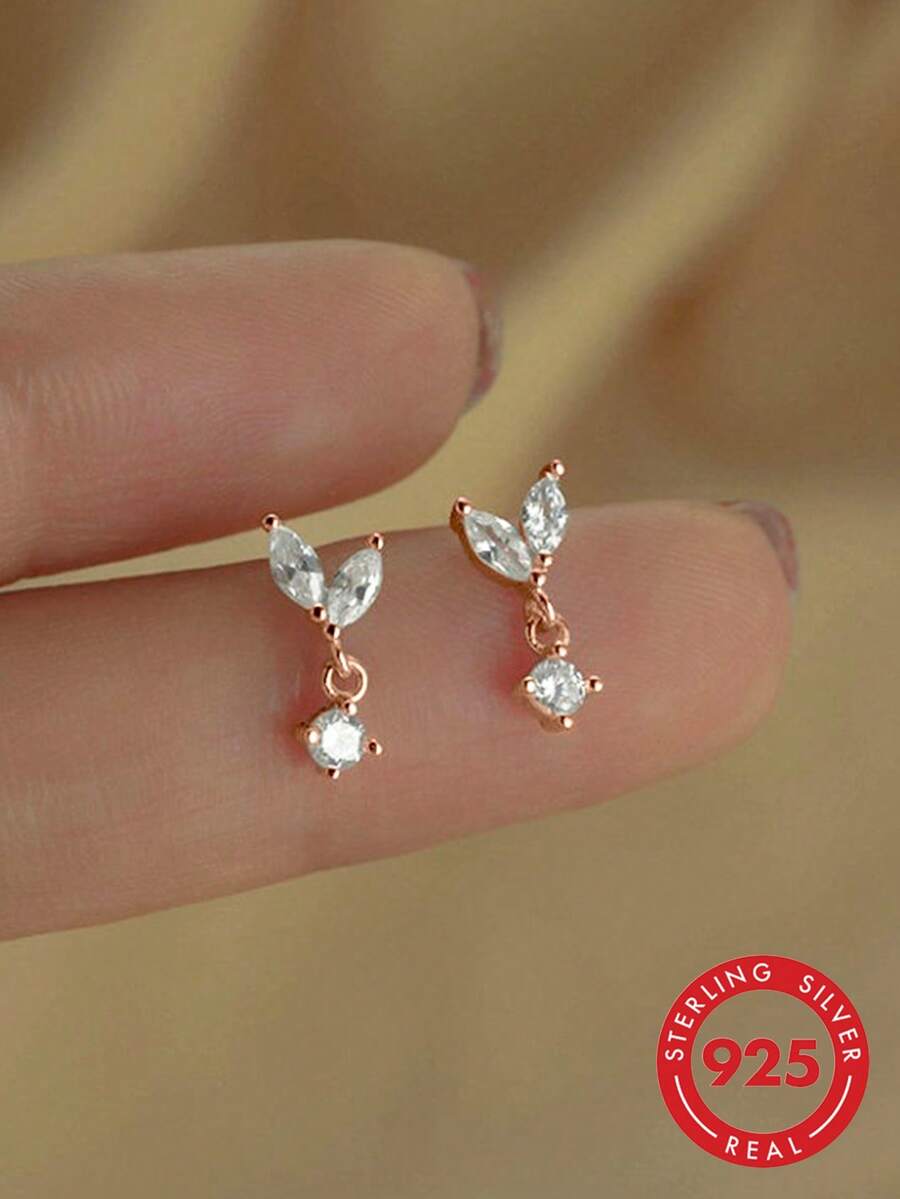 GAGAFEEL 1 Pair S925 Sterling Silver Zirconia Stud Earrings, Delicate Petite Minimalist Design, Versatile Jewelry For Women