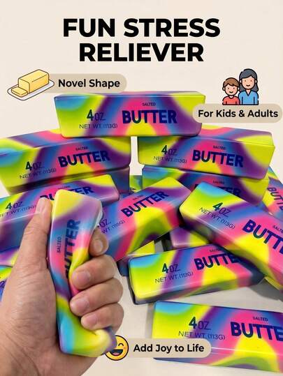 Simulation Butter Block Squishy Toy, Viral Rainbow Tie-Dye Novelty Food Shape Stress Relief Fidget Toy, Premium Soft Stretchy TPR Material Smooth Non-Sticky Slow Rebound, Sensory Squeeze Toy For Home Office Travel Kids Classroom Rewards Party Favors Prank Props, Ideal Mother's Day Graduation 4th Of July Summer Holiday Gift For Kids Teens Adults Squishy Collectors