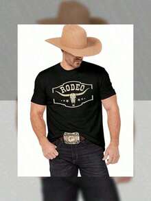Camisetas de Rodeo de Vaquero Occidental: Camisetas Gráficas de Calavera de Vaca Vintage para Hombres, Camisetas deúsica de Concierto Country Boho - Negro - Ver 1