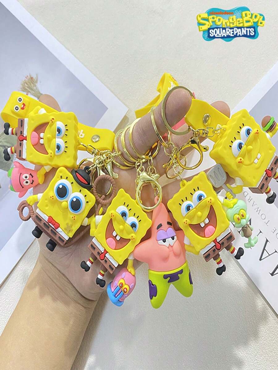 SpongeBob SquarePants 1个海绵宝宝卡通钥匙扣,可爱挂件,可挂在车钥匙、背包上,是节日和生日礼物的理想之选。 - 彩色 - 查看 1