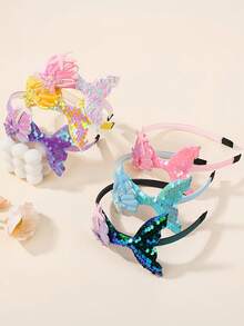 4pcs/Set Mermaid Sequin Headbands - Cute Cartoon Mermaid Sequin Headbands, Butterfly Design Hair Clips, Mermaid Hair Accessories Suitable For Parties, Side Clips Suitable For Daily Wear And Stage Performance, 1/4 Pieces Set - Multicolor - View 5