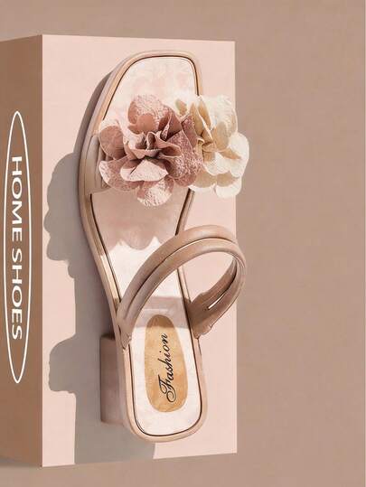 1 Pair Women's 3D Fabric Floral Chunky Heel Sandals, Slip-On Mule Design, Chinese Style Elegant Lady Vibe, Comfortable Breathable Versatile Outdoor/Beach Wear, Great Gift For Mother's Day, Valentine's Day