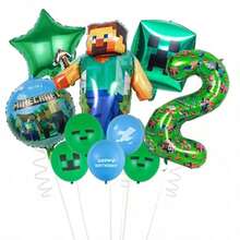 10pcs Pixel Style Steve And Creeper Theme Digital Balloons Set, Suitable For Birthday Party, Wall Decor - As Shown In the Figure - View 5