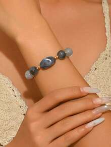 1pc Summer Beach Vacation Boho Style Mixed Color Agate Beaded Bracelet With Gold Spacer Beads, Adjustable Women Bracelet For Beach Party, Vacation, Music Festival - Beaded Bracelet - View 6