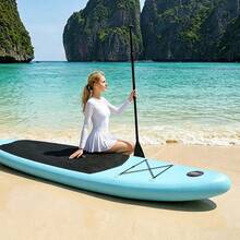 Inflatable 10FT SUP Stand Up Paddle Board, Non-Slip Stable Surfboard With Adjustable Paddle, Hand Pump And Carry Bag, Ultra-Light Portable Paddleboard For Lakes, Rivers, Oceans Outdoor Surfing - Lake Blue - View 5