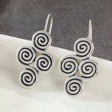 Handmade Lucky Cloud Pattern Spiral Earrings For Women, Retro Design, Artistic Daily Wear Atmosphere Earrings - Silver - View 3