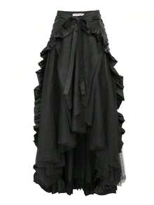 Women's Midi Skirt With Fitted Waist, Vintage Spring Style, Solid Color, Activity Dance Skirt, Cosplay Costume - Pirate Skirt Black - View 1