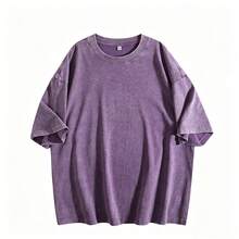 2026 Summer Unisex 2pcs Outfit, Vintage Washed Purple T-Shirt Shorts Set, Y2K Street Fashion Leisure Wear - 紫丁香色 - 查看 3