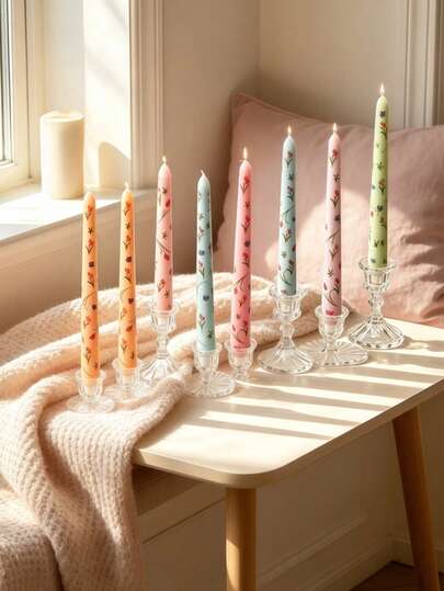 9.84 Inches X 0.87 Inches | French Vintage Style | Colorful Tulip Print Taper Candles | Scented Candles | Elegant & Fashionable Design | Suitable For All Seasons | Couple Gift | Wedding Decor | Candlelight Dinner | Birthday Or Graduation Gift | Ideal For Friends, Family Or Partner | Western Party Candles | Luxury Decoration | Wedding Favor | Wedding Gift | Room Decor | Carefully Selected Gift | Holiday Decoration