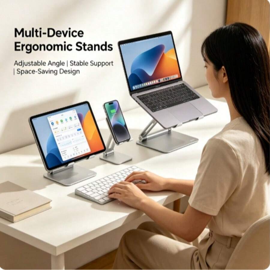 Carbon Steel Laptop Stand Riser, Monitor Desk Mount Holder, Computer Display Organizer Rack - Multicolor - View 1