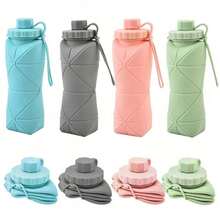 1件裝可折疊 600ml 矽膠水壺，附蓋子與登山扣環，可拆卸可清洗吸管噴嘴，輕量可重複使用可收納水壺，耐高溫大容量，多色可選（綠色、粉色、灰色、藍色），適用於徒步、露營、運動 - 彩色 - 查看 2