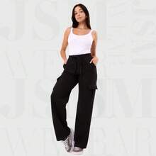 Women's Cargo Pants With Pockets Winter Drawstring Sweatpants - 黑色 - View 7