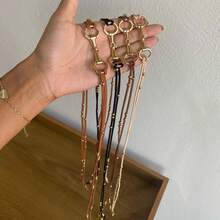 Long Gold-Tone Bridle Necklace With Small Beads, Country Western Cowgirl Boho Style, Women's Leather. - 駝色 - 查看 5