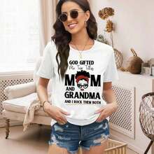 1 T-Shirt, EUOW Mama T-Shirt For Women, Cute Graphic Tees For Mother's Day, Casual Boho Style, T-Shirts For Grandma, 100% Cotton, 180g, 100% Cotton, Designs Are Printed. Unisex. - 白色 - 查看 4