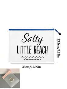 防水時尚沙灘包，印有「Salty Little Beach」海洋波浪圖案。大容量透明化妝包，尼龍拉鍊，輕巧，春/夏防曬收納，適合游泳、沙灘、潛水和夏季度假，學生返校，送給朋友、家人、閨蜜、同學的禮物。生日、節日、派對、婚禮（伴娘）、教師節的完美禮物和紀念品。郵輪必備，畢業、暑假、返校、開學禮物 - 彩色 - 查看 11
