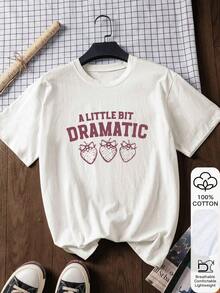100 % bomulls-T-shirt med jordgubbstryck, kortärmad T-shirt för kvinnor, vit T-shirt, grafisk T-shirt, vit sommaroutfit, avslappnad sommaroutfit, bomulls-T-shirt, outfit för skolstart, inspiration till skoloutfits, nödvändigheter för skolstart, outfit för första skoldagen, outfit för skolstart 2026, sommar-T-shirt - Vitt - Visa 6
