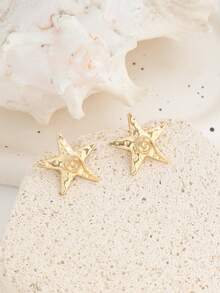 1 Đôi bông tai hình sao xoắn ốc thời trang đa năng, bông tai hình sao biển xoắn ốc thích hợp cho kỳ nghỉ biển. - Vàng - Xem 2