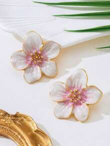 1 Pair Elegant French Style Enamel Flower Drop Earrings, Floral Earrings, Versatile Tassel Design For Commuting - Multicolor - View 2