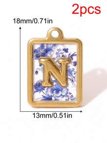 2个方形蓝白花纹字母吊坠，26个字母挂件，字母首字母吊坠，手工DIY手链饰品制作配件 - 2件#吊墜 - 查看 19
