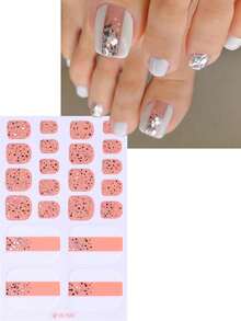 5pcs Full Toe Nail Stickers, Glitter Self-Adhesive Nail Art Decals With Designs, Nail Decoration Set For Women And Girls, Suitable For Birthday Party, Gathering And Ball - Multicolor - View 5