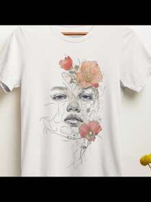 Floral T-Shirt - Abstract Art - Single Line - 100% Cotton - Unisex, Loose Fit Retro Tee - Back - View 8