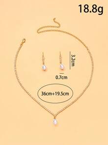 Bộ trang sức 3 món tối giản, thanh lịch đính đá Cubic Zirconia, gồm dây chuyền, thích hợp đeo hàng ngày, dự đám cưới, tiệc tùng, sinh nhật, ngày lễ. - Vàng - Xem 6