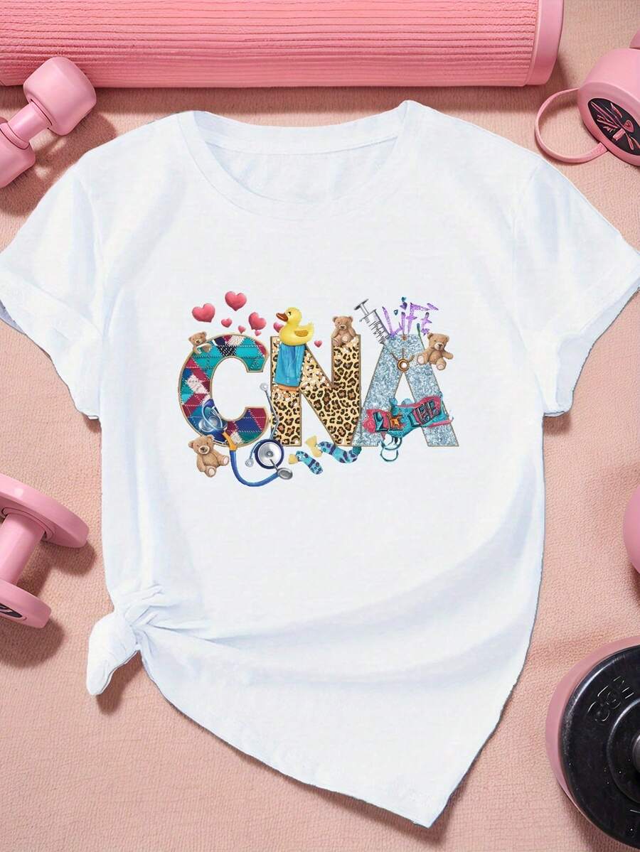 Camiseta deportiva de manga cortara mujer de talla grande de CNA en letras negritas. - Blanco - Ver 1