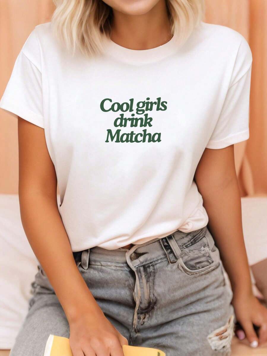 1pc Matchrint Women's Cool Drink T-Shirt | Casual And Fashionable, Crew Neck, Short Sleeves, Elegant Party Outfit, Christmas Gift, Autumn Clothing, Soft Material, Printed Shirt - 白色 - 查看 1