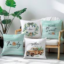 4pcs Minimalist Watercolor Green Floral Wreath Decorative Pillow Covers, Single-Sided Printed Soft Peach Velvet Material, 45*45CM Cushion Covers For Home, Bedroom, Living Room, Party, Holiday Decor, Sofa Throw Pillow Covers, Gift (No Pillow Insert) - Multicolor-4pcs - View 8