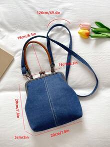 Tas Selempang Kulit PU untuk Wanita, Tas Tangan dengan Gesper Bergaya Vintage, Tali Bahu yang Dapat Diatur, Tas Bahu Tunggal Ringan Warna Polos dengan Lapisan Poliester - Biru - View 11