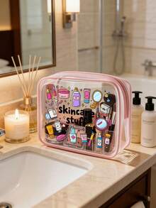 「Skincare Products」字母印花 PVC 化妝收納袋，拉鍊密封 PVC 旅行收納袋，便攜化妝盒，適合母親、老師、朋友、護理師，開學假期必備 - 彩色 - 查看 10