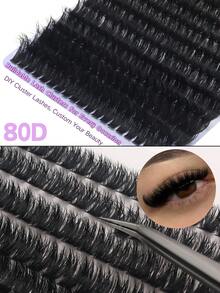 80D 280pcs Segmented Eyelash Clusters, Multi-Layer Fluffy D-Curl Single Lash, Mixed Length DIY Eyelash Extension, Durable Reusable Soft False Eyelashes, Fashionable European And American Style Suitable For Various Eye Shapes Eye Makeup Accessories - D - View 3