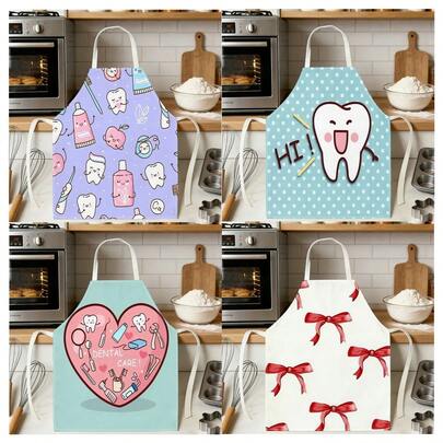 1pc Tooth Pattern Apron, Creative Funny Fashion Printed Apron, Kitchen Cooking Household Cleaning Apron, Creative Home Apron