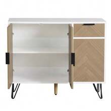 Modern Storage Cabinet, White And Wood-Look Sideboard With Drawer And Height-Adjustable Shelves (90 X 30 X 71.5 Cm) - Natural Color - View 10